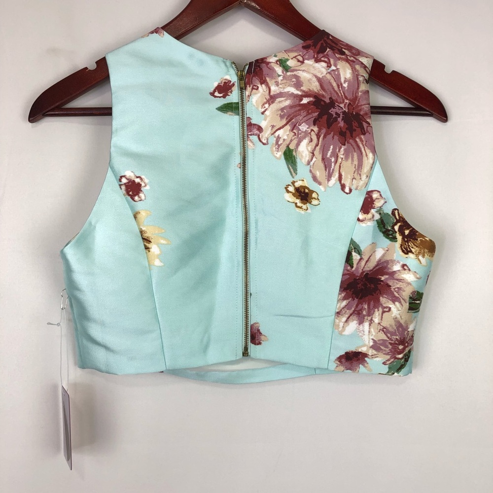 Forever21 Floral Crop Top Sleeveless Corset Crew Neck NWT Zipper Fitted Victoria - Picture 8 of 10